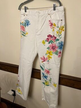White Floral Painted Jeans